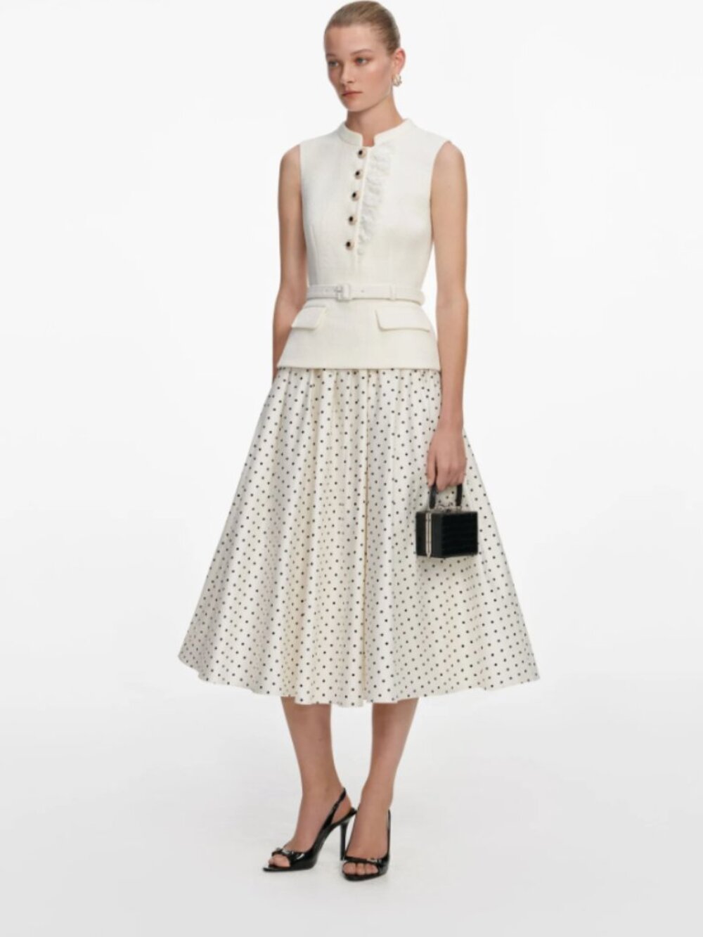 Self-Portrait Cream Bouclé Polka Dot Midi Dress UK 8 US 4 NWOT - Picture 5 of 10